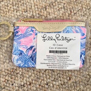 Lilly Pulitzer ID Case in Blue and Pink with Gold Accents